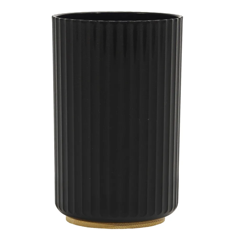 Bicchiere Porta Spazzolini in Polipropilene Nero Rigato e Bamboo