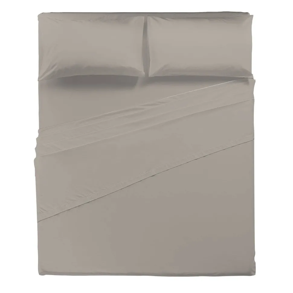 Completo Letto Matrimoniale in Cotone Tinta Unita Tortora