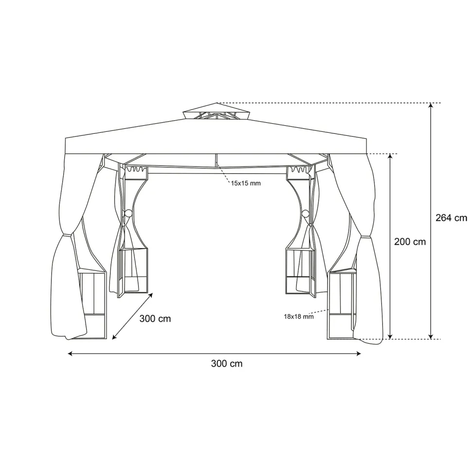 Gazebo da giardino in Acciaio Bronzato con Telo in Poliestere Camel e Zanzariera 3x3 metri