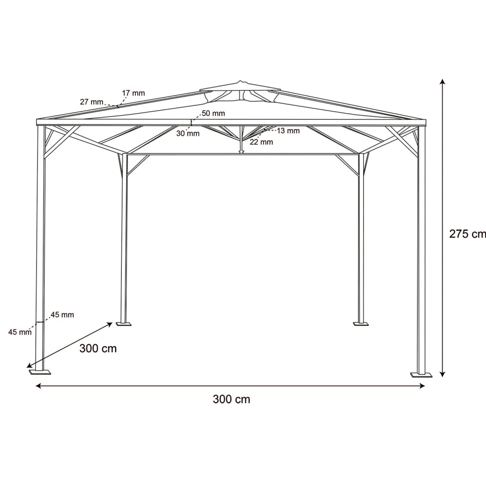 Gazebo da giardino Richiudibile in Acciaio Antracite con Telo in Poliestere Écru 3x3 metri