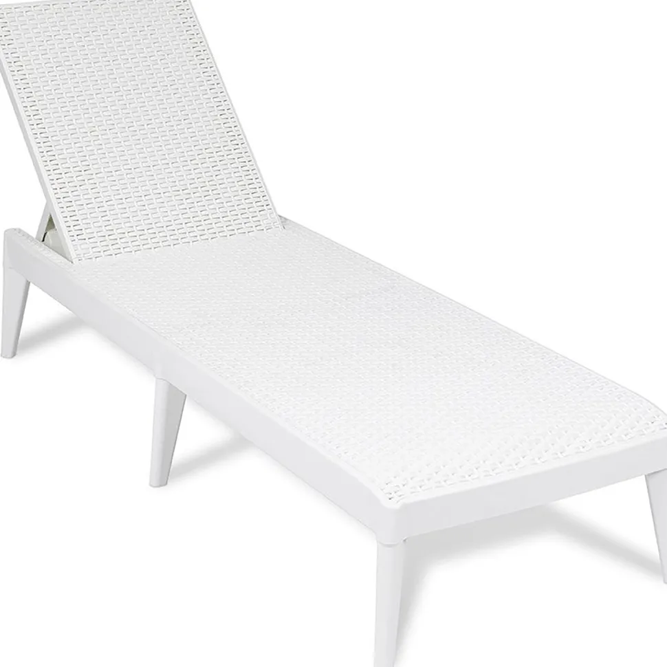 Lettino da esterno Numana Effetto Rattan Bianco con schienale regolabile