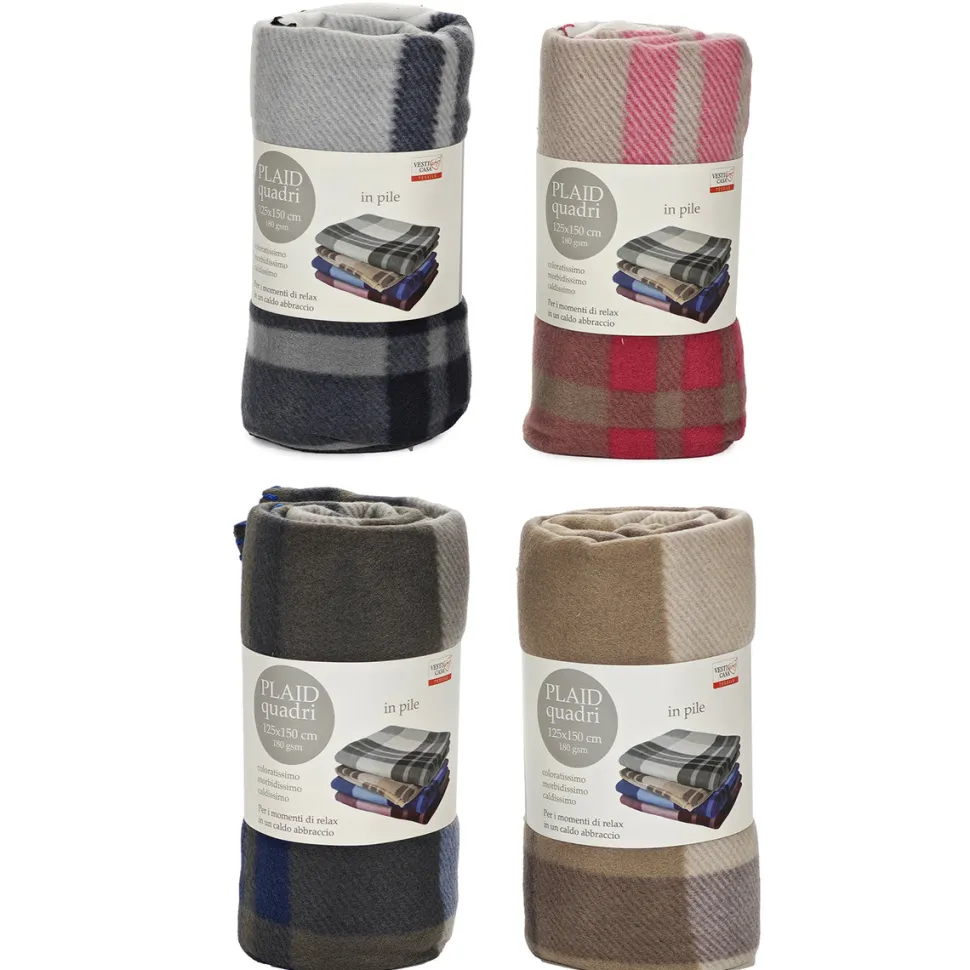 Plaid Coperta in pile decoro a quadri 125x150cm