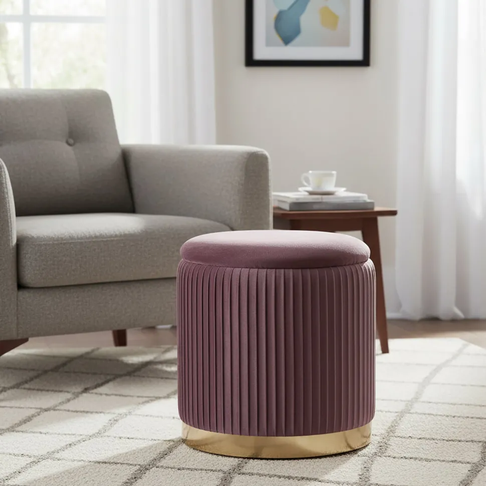 Pouf Contenitore Rosa in Velluto Sintetico