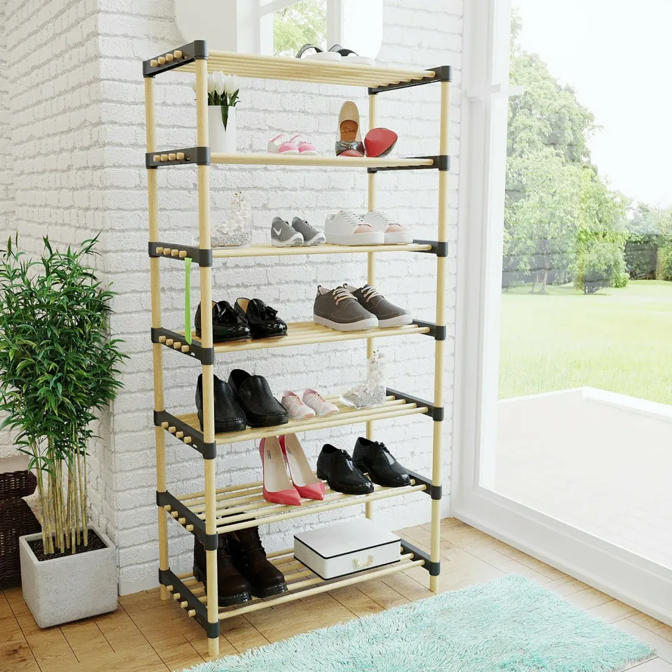 Scarpiera multiuso 7 ripiani in legno di pino 3 in 1 Linea Woodpine