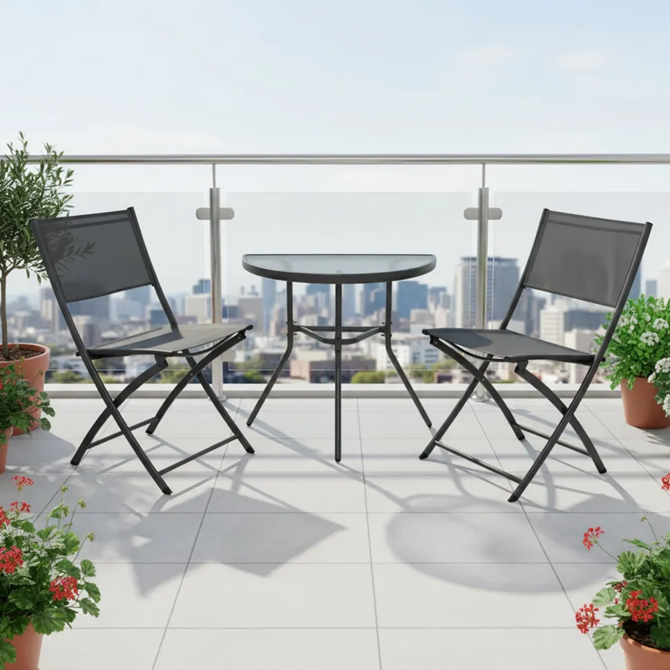 Set da giardino 3 pezzi Tavolo con 2 Sedie Richiudibili – Design compatto per Balcone e Giardino